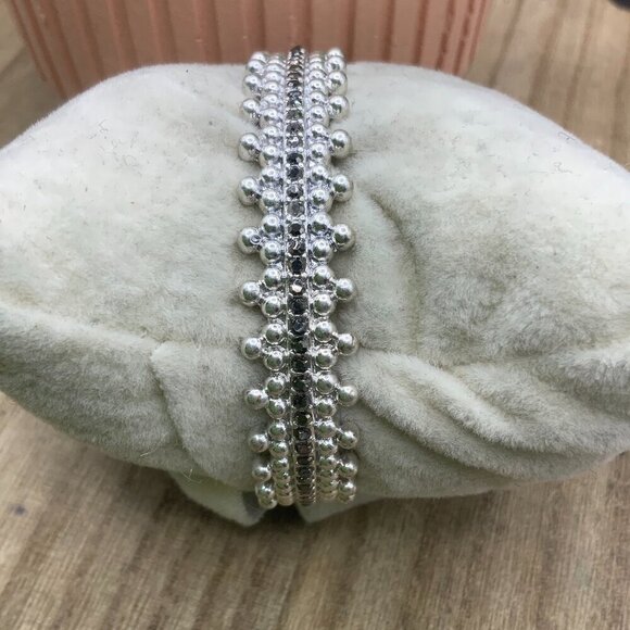 Lucky Brand Black Rhinestone Silver Tone Bangle Bracelet - Picture 4 of 7